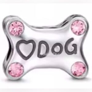 Silver and Pink Dog Bone Charm